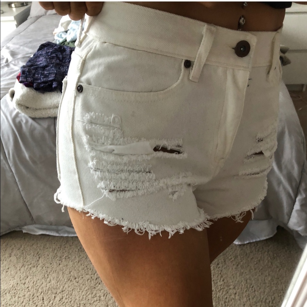 Ripped White Denim Shorts